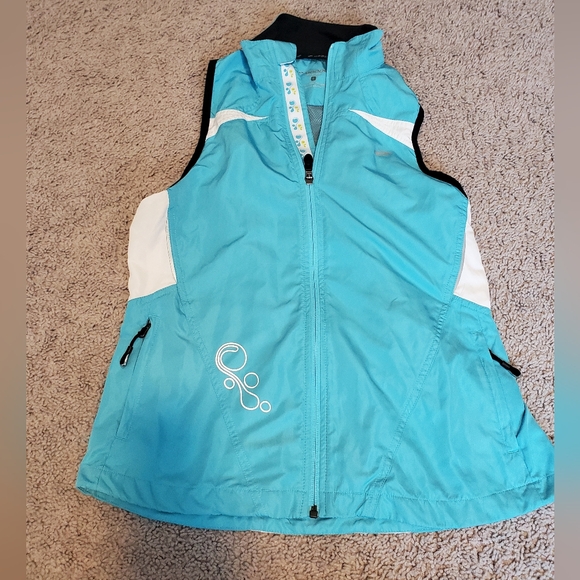 Brooks Running Turquoise And White Sleeveless Zip-Up Vest Size Small - Picture 1 of 12